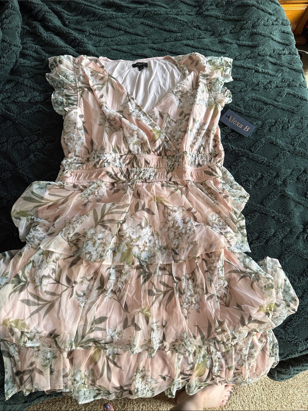 Alexa B. Pink Floral Ruffled bottom long Dress